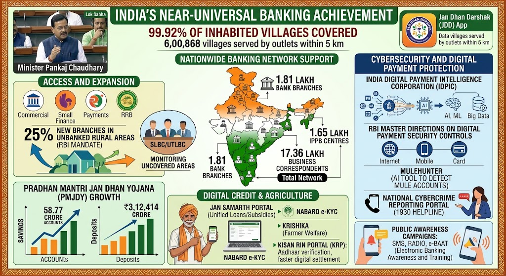 India Achieves Near-Universal Banking Access, 99.92 pc of Villages Now Covered